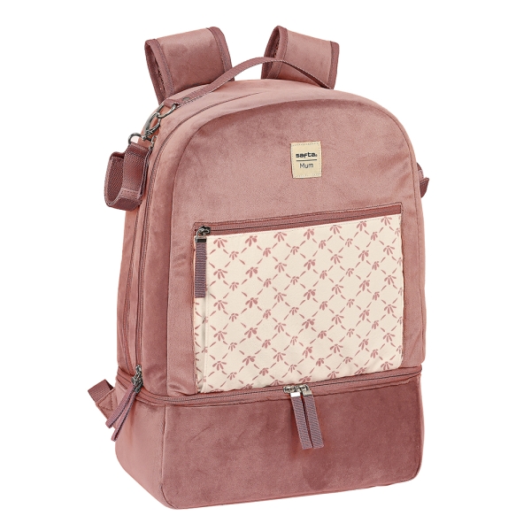 safta marsala mochila para carrito bebe de 19.4l cierre con doble tirador bolsillo frontal con cremallera bolsillo termo bolsillo lateral para biberon 300x150x430mm color rosa