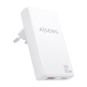 aisens cargador gan ultra delgado 65w 1xusb c pd3.0 qc4.0 1xusb a qc3.0 tecnologia ai color blanco