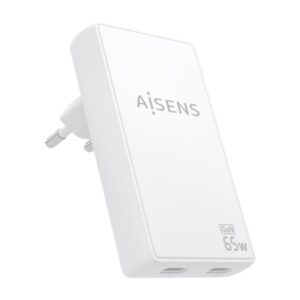 aisens cargador gan ultra delgado 65w 2xusb c pd3.0 qc4.0 tecnologia ai color blanco