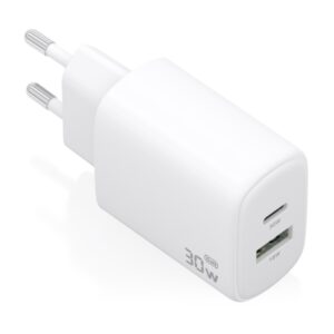 aisens cargador gan 30w 1xusb c pd3.0 qc4.0 1xusb a qc3.0 tecnologia ai color blanco
