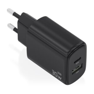 aisens cargador gan 30w 1xusb c pd3.0 qc4.0 1xusb a qc3.0 tecnologia ai color negro