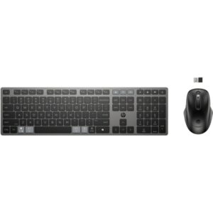 hp 725 combo teclado y raton inalambricos multidispositivo recargables bluetooth + 2.4ghz 22 teclas programables tecla copilot raton optico multi‑superficie 4000 dpi con 5 botones programables color negro