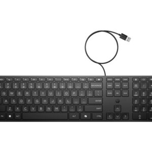 hp 320k teclado usb teclas silenciosas de bajo perfil 2.0 mm tecla copilot ia led de bloq mayus/bloq num inclinacion ajustable 0‑6° fabricado con 75% plastico reciclado color negro