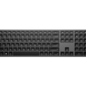 hp 975 teclado inalambrico dual‑mode bluetooth + 2.4ghz retroiluminacion inteligente ajustable conecta hasta 3 dispositivos 20+ teclas programables bateria recargable color negro