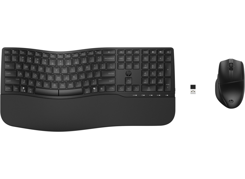 hp 685 combo teclado y raton inalambricos bluetooth 5.3 + 2.4ghz reposamuñecas y 3 angulos de inclinacion tecla copilot raton optico multi‑superficie 4000 dpi rueda 4d color negro