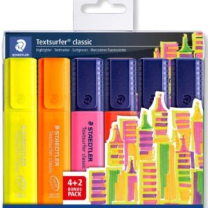 staedtler textsurfer classic 364 pack de 6 marcadores fluorescentes secado rapido trazo 1 5mm aprox colores surtidos