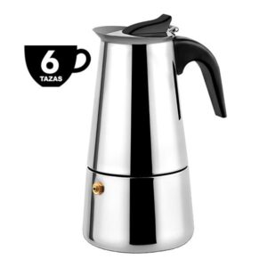 muvip cafetera italiana de acero inoxidable capacidad para 6 tazas compatible con diferentes tipos de cocinas asa ergonomica para un manejo seguro