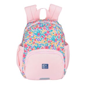 oxford floral mochila infantil 8.5l 2 bolsillos laterales con goma eslastica espalda acolchada ergonomica elementos reflectantes asas acolchadas y ajustables material repelente al agua color rosa