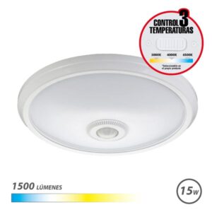 elbat aplique de superficie led 15w 1500lm selector 3 temperaturas sensor de luz ambiental temporizador color blanco