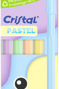 bic cristal pastel pack con 5 boligrafos de bola cuerpo opaco en colores pastel punta redonda de 1mm trazo 0.4mm tinta con base de aceite color de la tinta azul