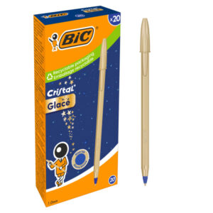 bic cristal glace boligrafo de bola cuerpo opaco en color oro mate punta redonda de 1mm trazo 0.4mm tinta con base de aceite color de la tinta azul
