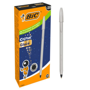 bic cristal glace boligrafo de bola cuerpo opaco en color plata mate punta redonda de 1mm trazo 0.4mm tinta con base de aceite color de la tinta negro