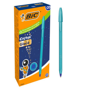 bic cristal glace boligrafo de bola cuerpo opaco en color azul metalizado mate punta redonda de 1mm trazo 0.4mm tinta con base de aceite color de la tinta azul