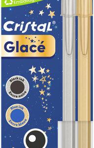 bic cristal glace pack con 2 boligrafos de bola cuerpo opaco en colores metalizados mate punta redonda de 1mm trazo 0.4mm tinta con base de aceite color de la tinta azul y negro