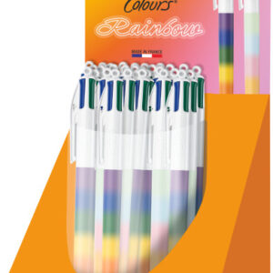 bic 4 colours rainbow expositor con 30 boligrafos de bola retractil punta media de 1.0mm tinta con base de aceite cuerpo en varios colores 4 colores de tinta