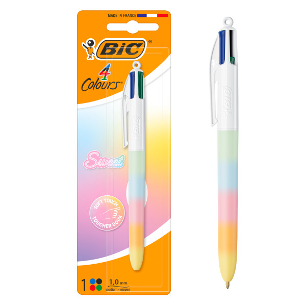 bic 4 colours rainbow sweet boligrafo de bola retractil punta media de 1.0mm tinta con base de aceite cuerpo en varios colores 4 colores de tinta