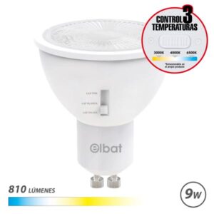 elbat bombilla led gu10 9w 810lm selector de luz calida 3000k, blanca 4000k y fria 6500k