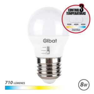 elbat bombilla led g45 8w 710lm e27 selector de luz calida 3000k, blanca 4000k y fria 6500k