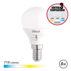 elbat bombilla led g45 8w 710lm e14 selector de luz calida 3000k, blanca 4000k y fria 6500k