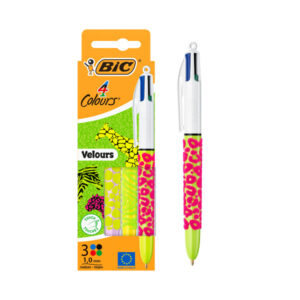 bic 4 colours velours pack con 3 boligrafo de bola retractil punta media de 1.0mm tinta con base de aceite cuerpo con relieve suave al tacto 4 colores de tinta