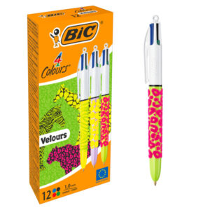 bic 4 colours velours boligrafo de bola retractil punta media de 1.0mm tinta con base de aceite cuerpo con relieve suave al tacto 4 colores de tinta