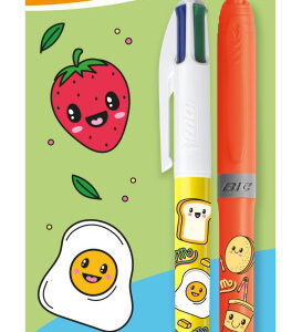 bic 4 colours decors kawaii pack con 1 boligrafo de bola retractil + 1 marcador highlighter grip fluor de color aleatorio punta media de 1.0mm tinta con base de aceite cuerpo decorado con dibujos kawaii colores surtidos