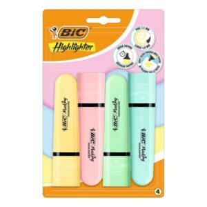 bic marking highlighter flat pastel pack de 4 marcadores fluorescentes punta biselada trazo entre 1.20 y 4.60 mm tinta con base de agua colores pastel surtidos