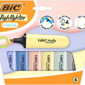 bic marking highlighter flat pastel mineral pack de 6 marcadores fluorescentes punta biselada trazo entre 1.20 y 4.60 mm tinta con base de agua colores pastel mineral surtidos