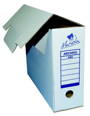 mariola caja de archivo definitivo tamaño folio prolongado medidas 27,5x12x39cm ideal para organizar documentos color blanco y azul