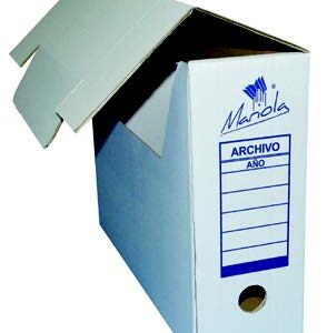 mariola caja de archivo definitivo tamaño folio medidas 25,5x10x35,5cm ideal para organizar documentos color blanco y azul