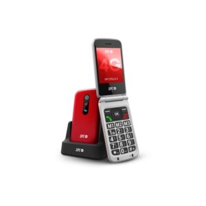 spc stella 3 telefono movil para mayores con tapa boton sos botones y teclas grandes ayuda inteligente en remoto acceso directo a tres contactos base de carga y conector usb tipo c color rojo