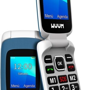 spc wuum telefono de tapa doble pantalla 2.4" + 1.77" botones y teclas grandes diseño ligero acceso directo a dos contactos linterna radio fm color azul
