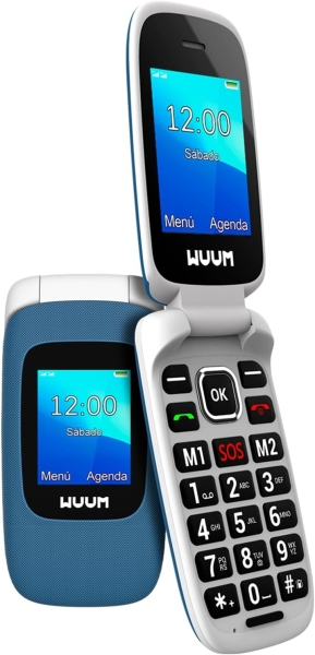 spc wuum telefono de tapa doble pantalla 2.4" + 1.77" botones y teclas grandes diseño ligero acceso directo a dos contactos linterna radio fm color azul