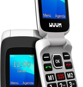 spc wuum telefono de tapa doble pantalla 2.4" + 1.77" botones y teclas grandes diseño ligero acceso directo a dos contactos linterna radio fm color negro