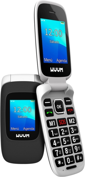 spc wuum telefono de tapa doble pantalla 2.4" + 1.77" botones y teclas grandes diseño ligero acceso directo a dos contactos linterna radio fm color negro