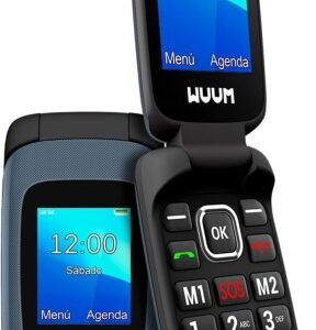 spc wuum telefono de tapa doble pantalla 2.4" + 1.77" botones y teclas grandes diseño ligero acceso directo a dos contactos linterna radio fm color titanio