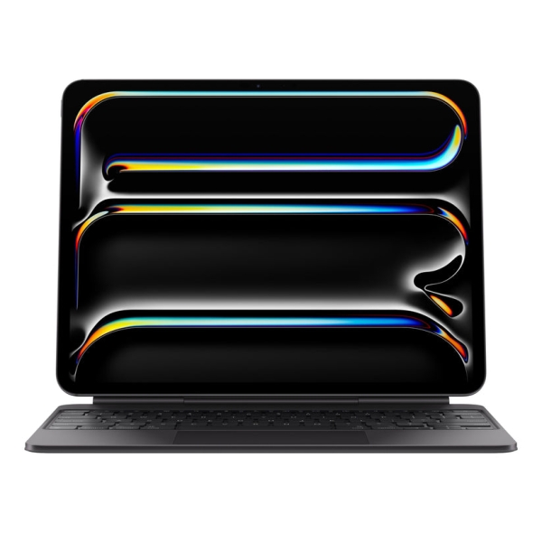 apple magic keyboard para ipad pro 13" m4 y m5 teclado español con trackpad haptico integrado 14 teclas de funcion teclas retroiluminadas con mecanismo de tijera 1 mm funda protectora frontal y trasera color negro