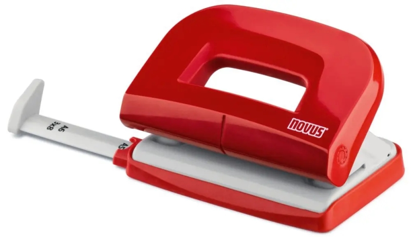 novus e210 perforadora pequeña de papel hasta 10 hojas guia de posicionamiento punzones 5.5mm color rojo