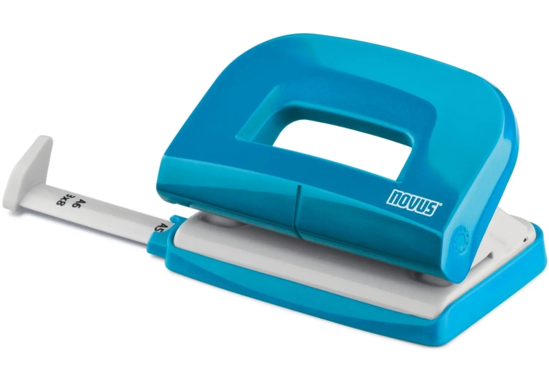 novus e210 fresh perforadora pequeña de papel hasta 10 hojas guia de posicionamiento punzones 5.5mm color azulon
