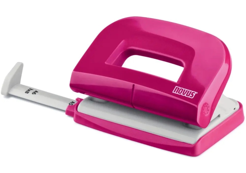novus e210 fresh perforadora pequeña de papel hasta 10 hojas guia de posicionamiento punzones 5.5mm color rosa