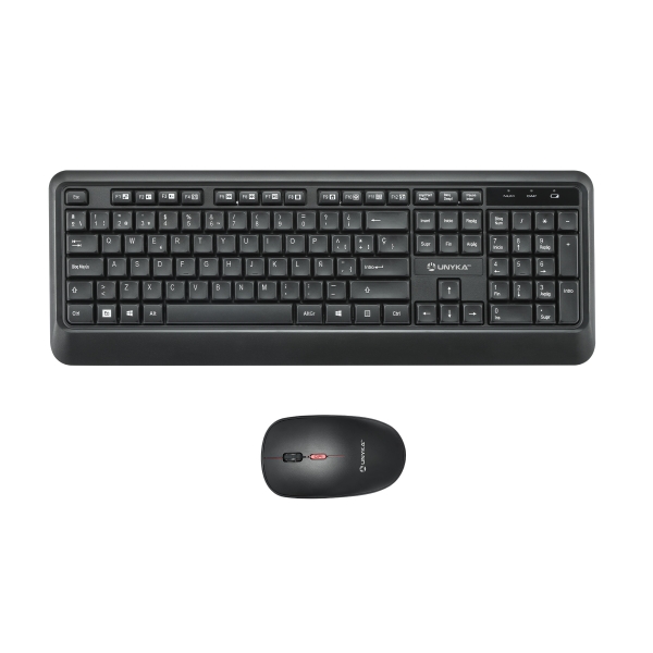 unykach uk39 pack de teclado inalambrico compacto + raton inalambrico 1600dpi, 3 botones, uso ambidiestro color negro