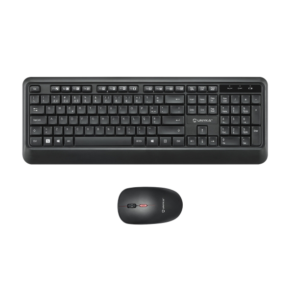 unykach uk39 pack de teclado inalambrico compacto + raton inalambrico 1600dpi, 3 botones, uso ambidiestro disposicion portuguesa qwerty pt color negro