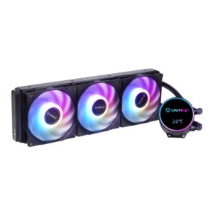 unykach aquastorm neo 360 kit de refrigeracion liquida 3 ventiladores de 120mm iluminacion rgb visualizacion temperatura cpu tubo de 38mm