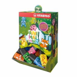 stabilo boss mini animal vibes expositor con 50 mini marcadores fluorescentes trazo entre 2 y 5mm tinta con base de agua antisecado colores surtidos