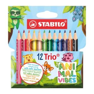 stabilo trio animal vibes pack con 12 lapices de colores estampados divertidos de animales mina de 4.2mm forma triangular colores surtidos