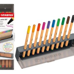 stabilo point 88 set de mesa con 10 rotuladores de punta de fibra trazo de 0.4mm aprox. tinta con base de agua colores surtidos