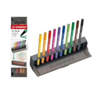 stabilo pen 68 set de mesa con 10 rotuladores de punta de fibra trazo de 1mm aprox. tinta con base de agua colores surtidos