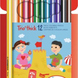 stabilo trio thick pack con 12 lapices de colores mina de 4.2mm forma triangular colores surtidos