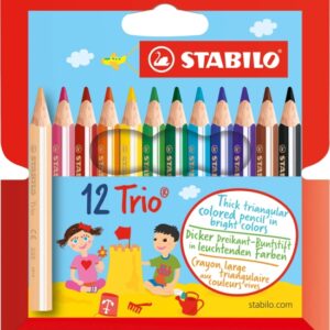 stabilo trio thick mini pack con 12 lapices de colores mina de 4.2mm forma triangular colores surtidos