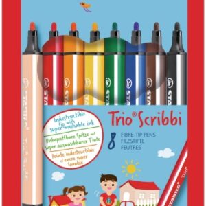 stabilo trio scribbi pack con 8 rotuladores trazo entre 1,5 2mm forma triangular tinta super lavable colores surtidos